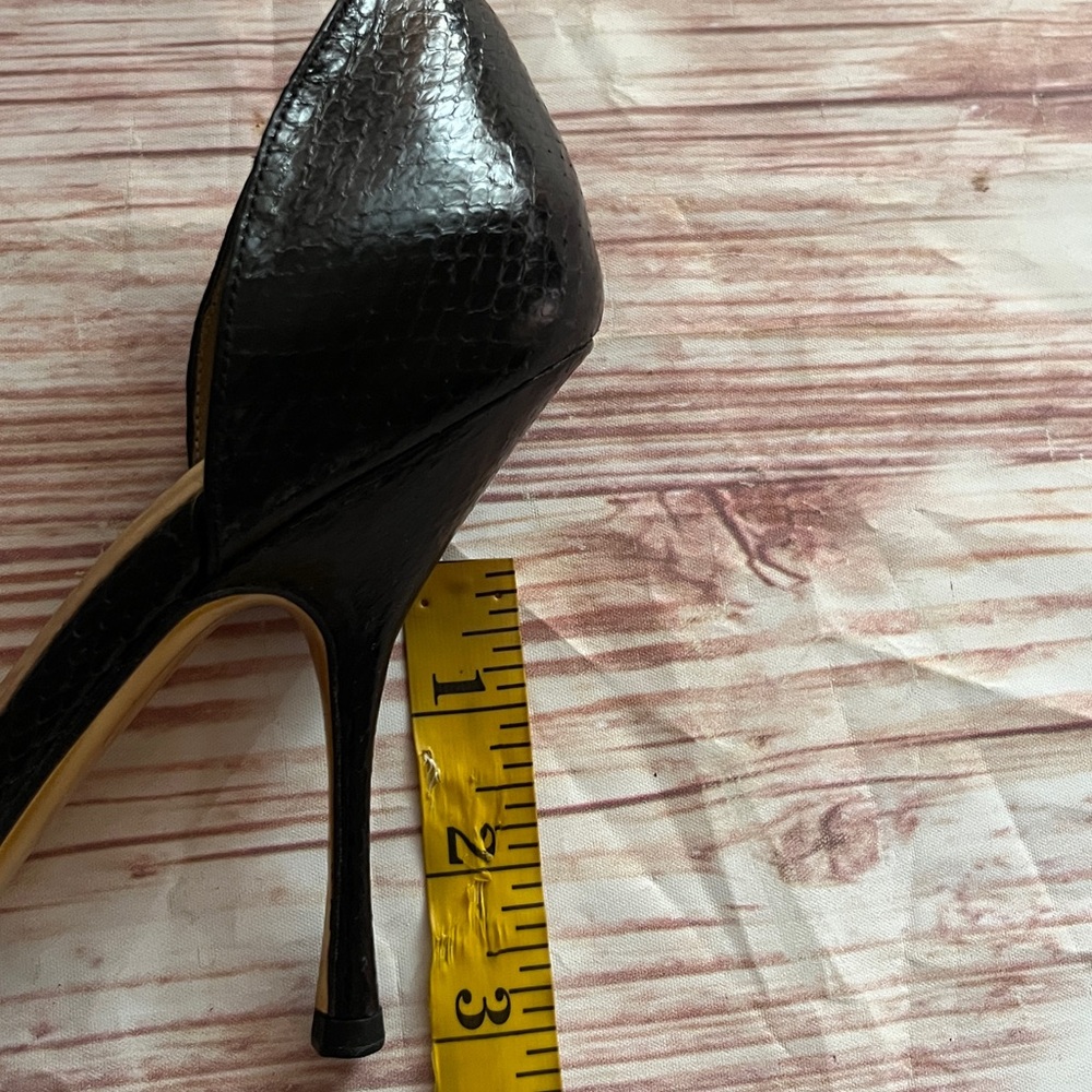 Gucci Black Lizzard Snakeskin Open Toe Heels with Gold Accent 8 1/2 B - Picture 10 of 14